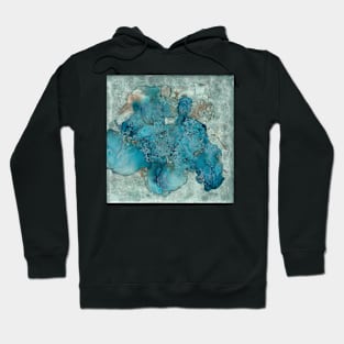 Blue Teal Gold Abstract in Alcohol Ink on Tile Hoodie